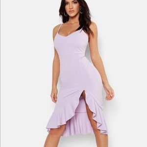 STRAPPY FRILL HEM MIDI DRESS, SZ 10, COLOR: LILAC